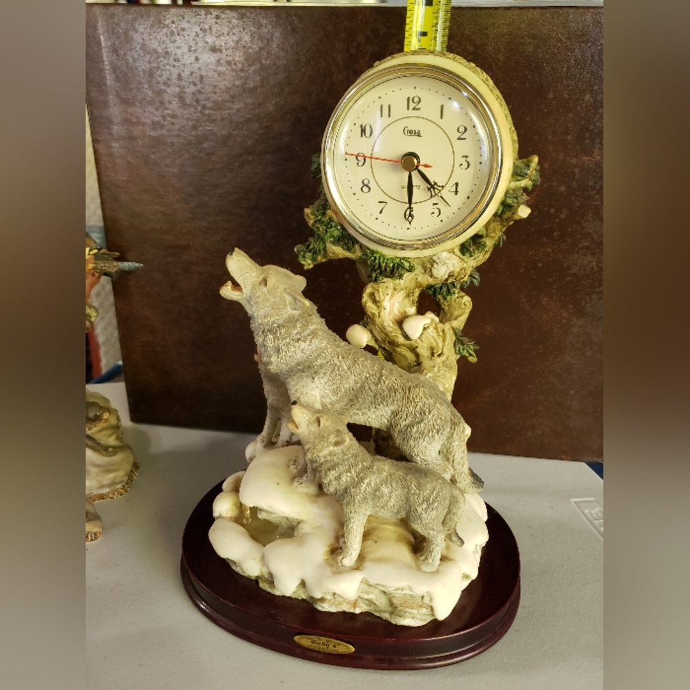 Rubg's COLLECTION  Clock statue with 3 wolfs - Picture 8 of 15